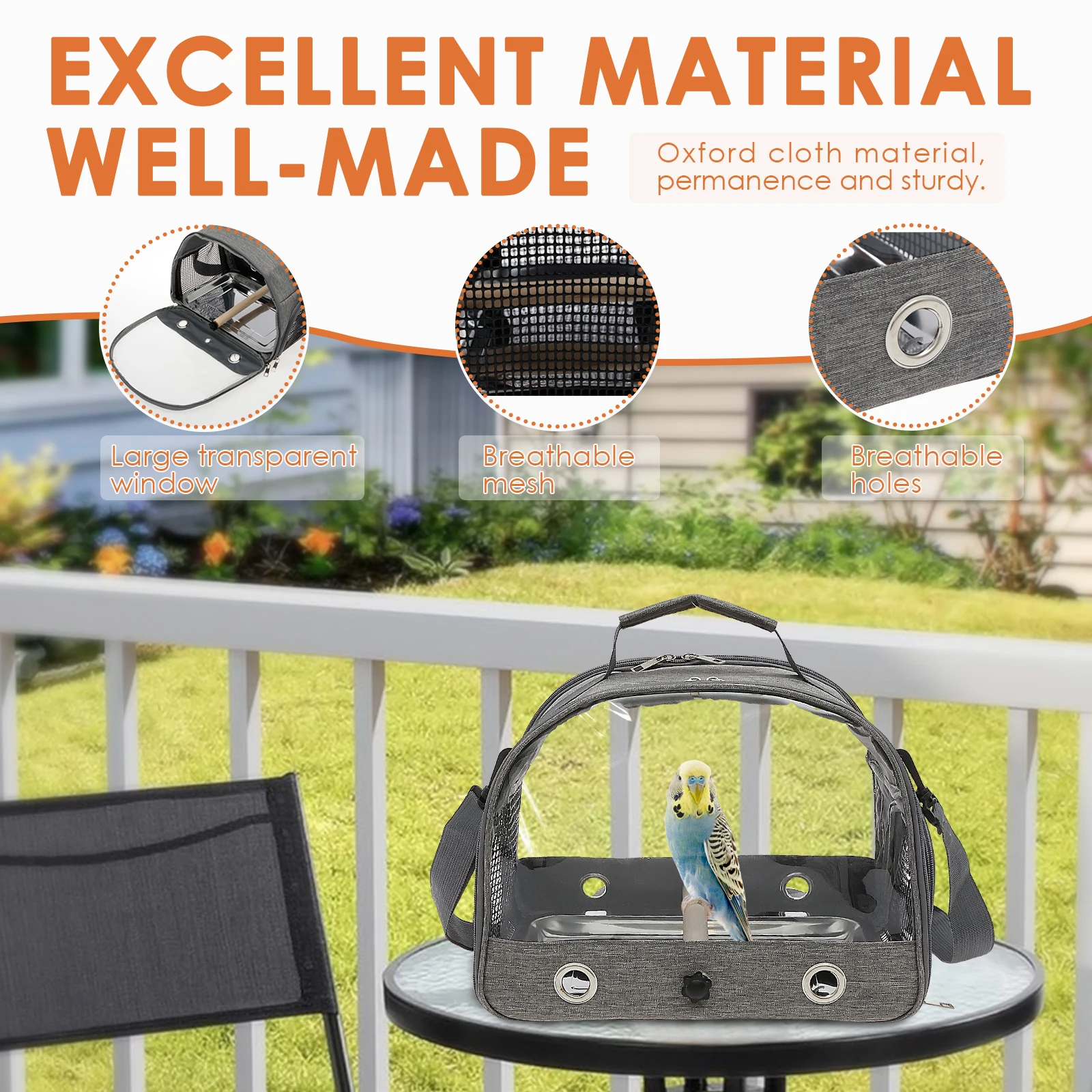 Portable Bird Travel Carrier Bag with Stainless Steel Tray