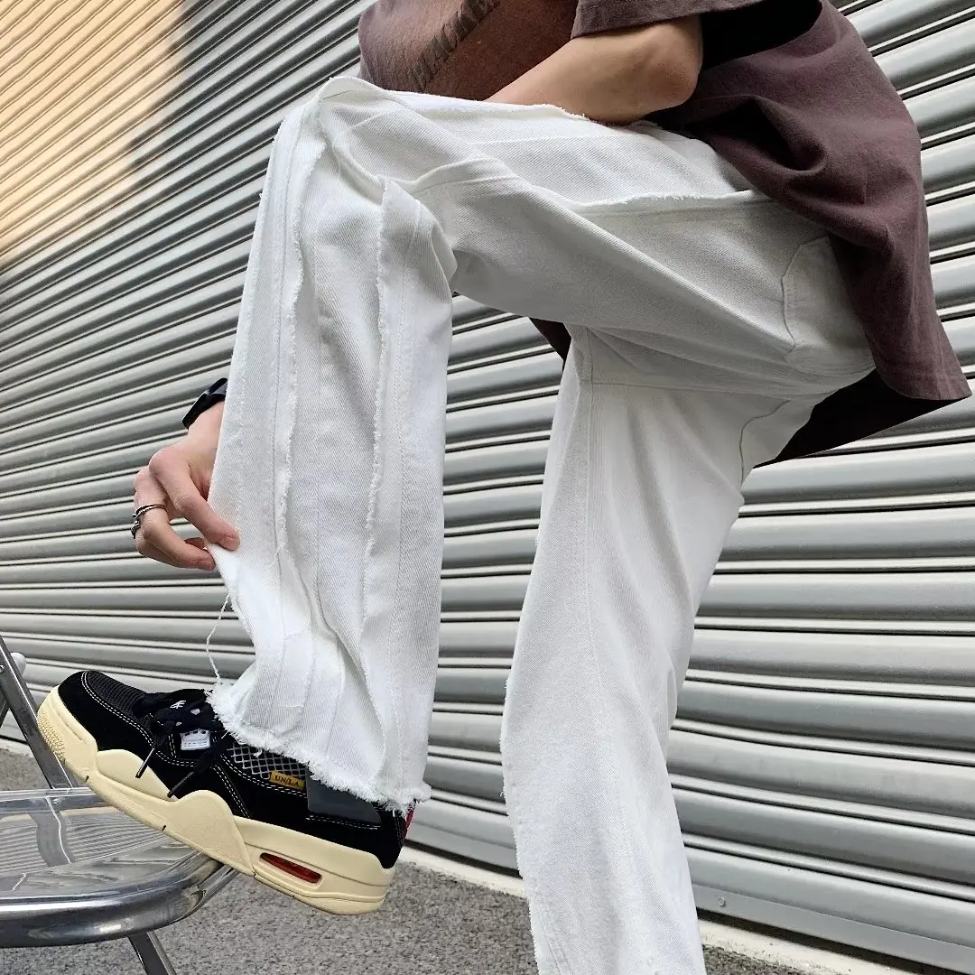 

2023 Ropa Grunge Y2K Streetwear White Baggy Flare Stacked Jeans Pants Men Clothing Straight Women Long Trousers Pantaloni Uomo