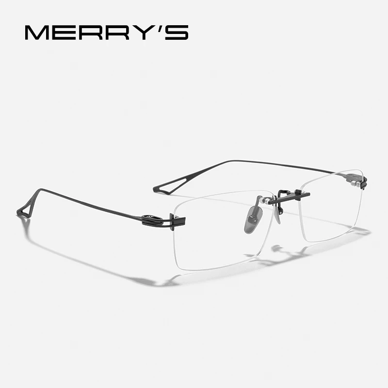 MERRYS DESIGN Pure Titanium Glasses Frame Men Full Rimless Square