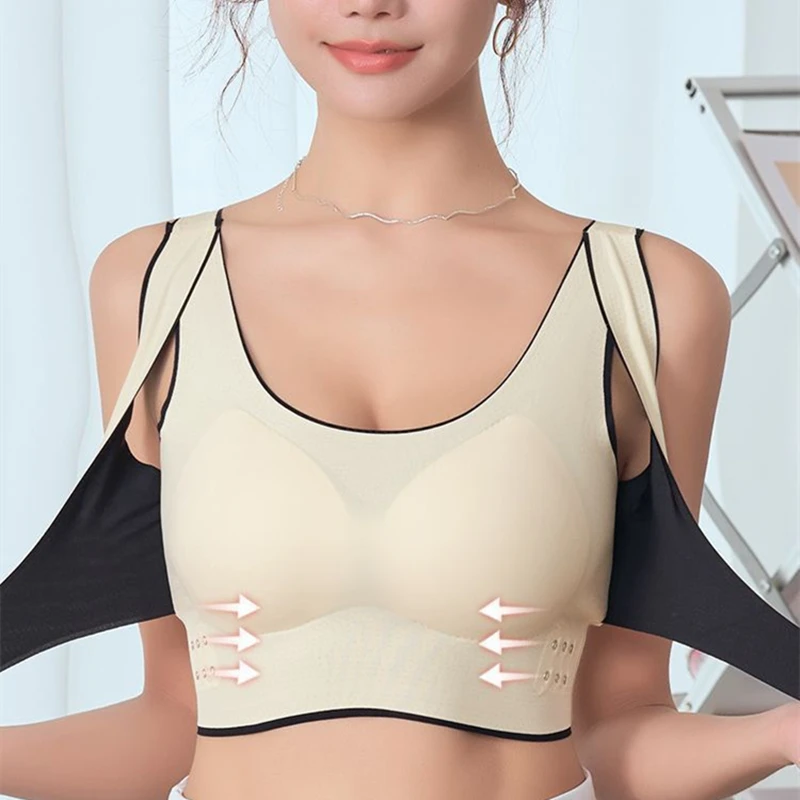 Reggiseno sportivo da donna senza cuciture con chiusura frontale, senza ferretto, sottile, push-up, regolabile, per uso quotidiano. - immagine 2