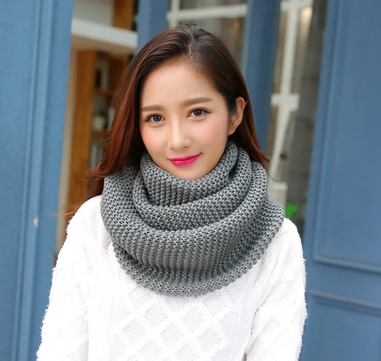 2023 New Winter Cable Ring Scarf Women Knitting Infinity Scarves