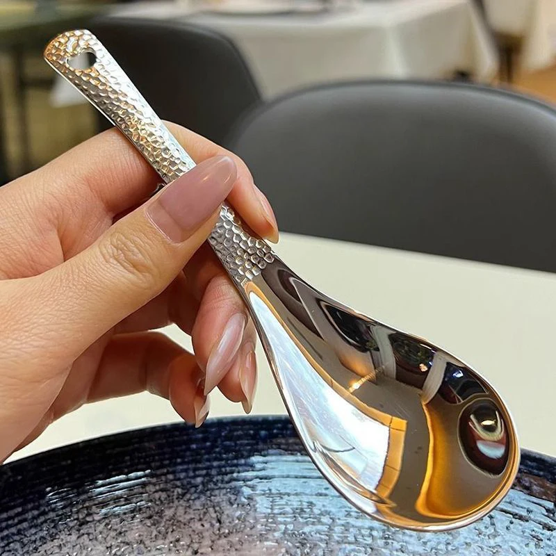 Stainless Steel Spoon With Handle Hole Soup Spoon Long Handle Round Head Baby Home Kitchen Tableware stainless steel spoon
