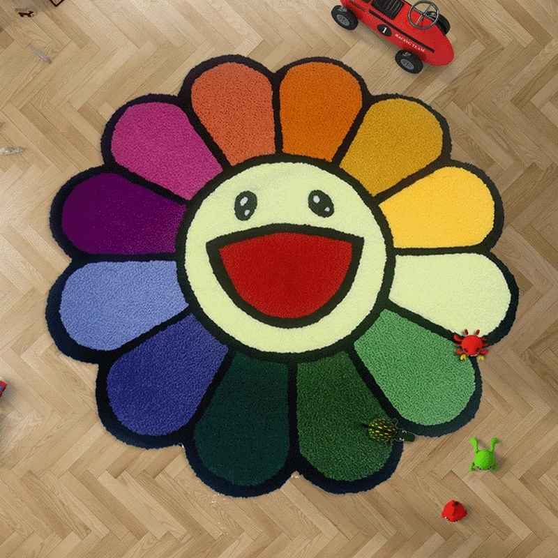 

INS Cartoon Flower Round Carpet Anti-slip Children's Playground Soft Plush Rugs Coffee Table Rug Living Room Decor Floor Mats