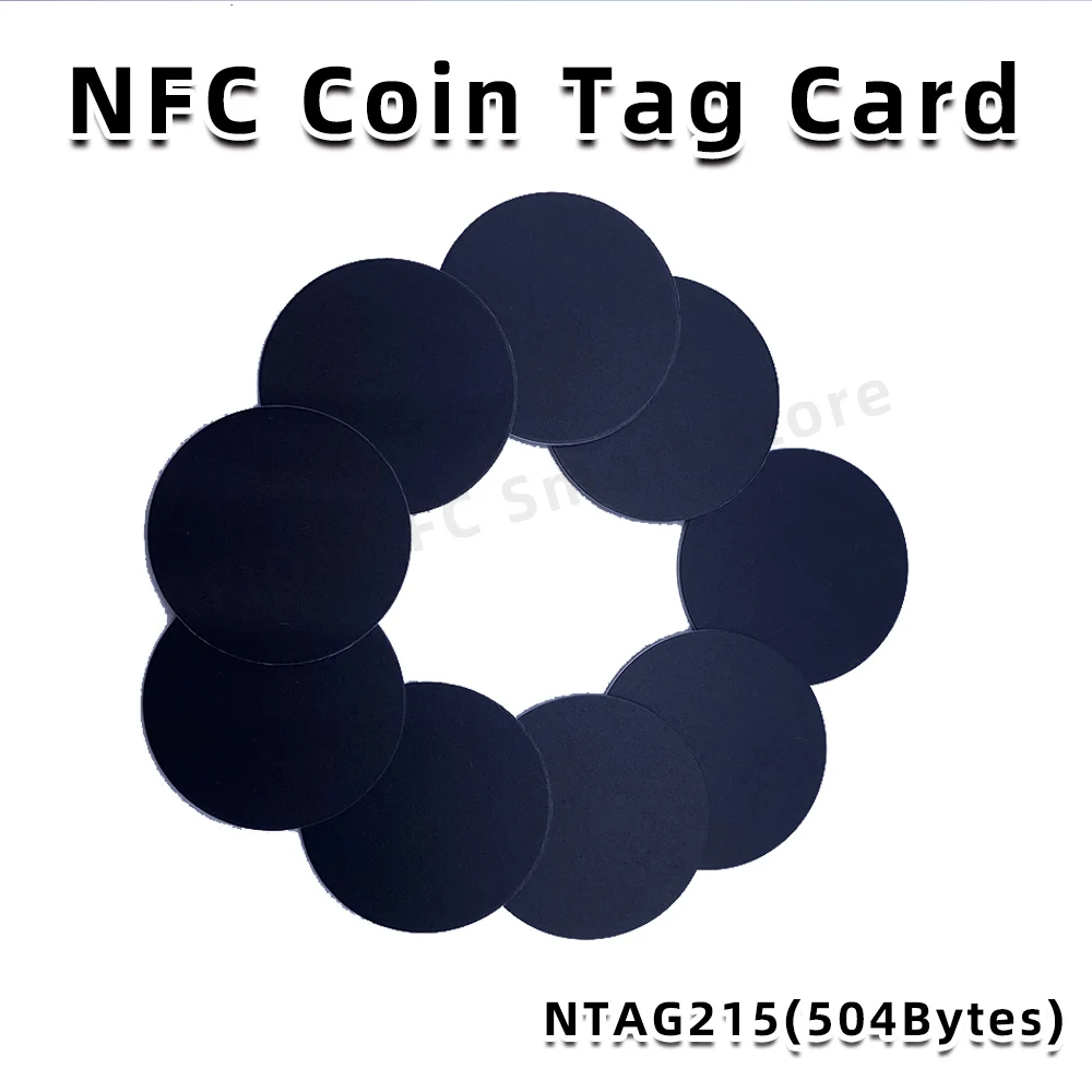 10/50/100pcs NFC RFID Tags Black Coin, 13.56MHz, Compatible with TagMo NFC 215, 25mm, 504 Bytes, NFC Personal Automation NFC215 6