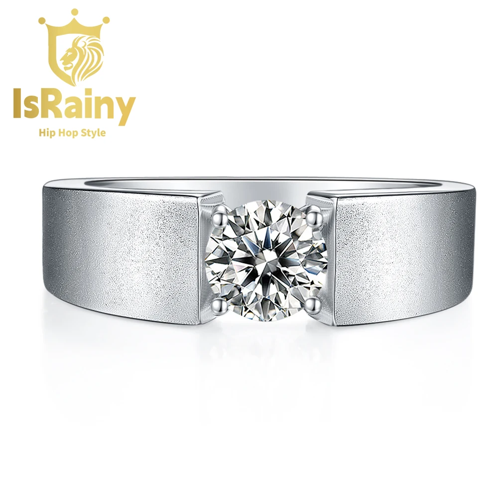 

IsRainy Hip Hop Rock 925 Sterling Silver Round Cut VVS1 D Color Real GRA Moissanite 6.5MM Diamonds Ring Fine Jewelry Pass Test
