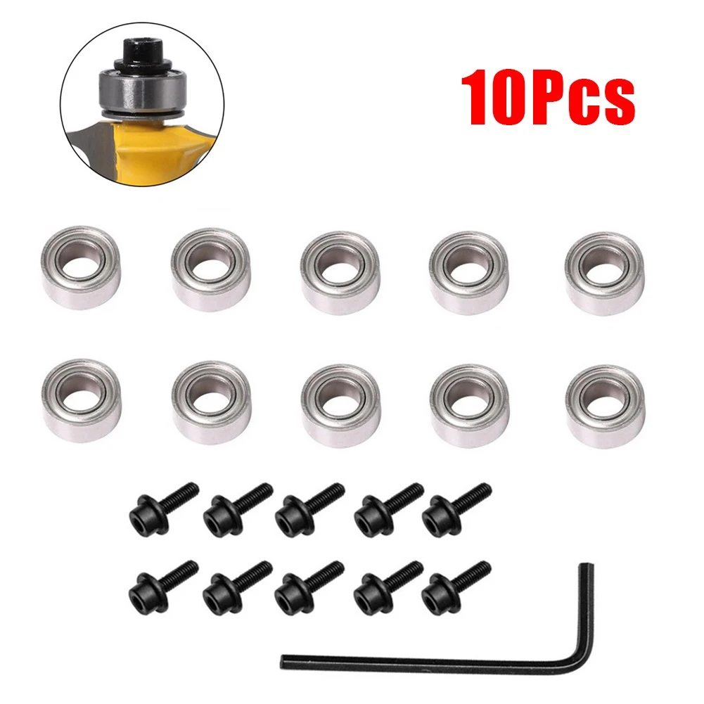 

10pcs Router Bits Top Mounted Ball Bearings Guide For Router Bit Bearing Repair Home Wood Work Power Tool Replacem Accessories