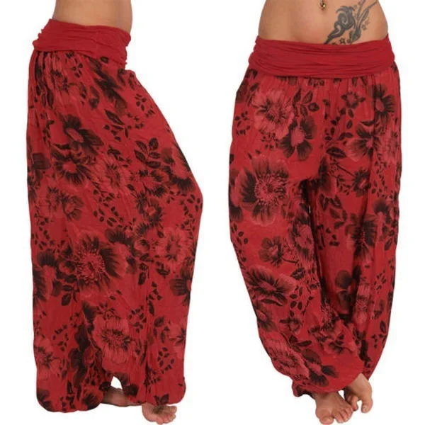 Women Boho Loose Pants Paisley Print High Waist Ankle Tied Harem Pants Baggy Long Bloomers Trousers Female Trousers Pantalones 5