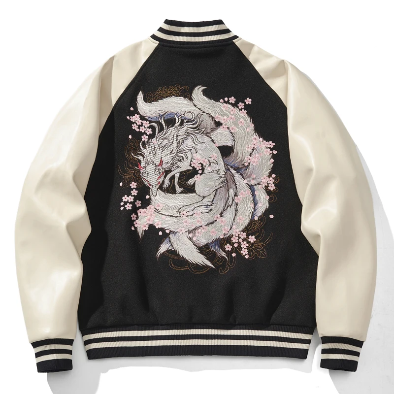 

Loose-Fitting Bomber Jacket with Yokosuka Heavy Industries Nine-tailed Embroidery and Contrasting Colors for Men Baseball Coat