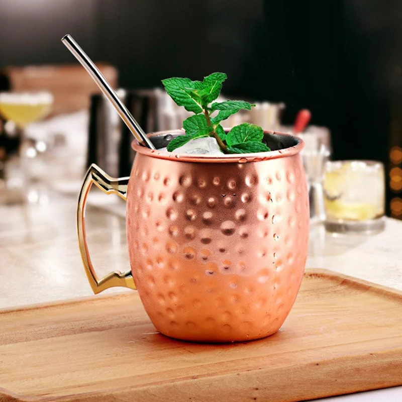 

1pc 500ml Stainless Steel Cocktail Mug Beer Mug Stainless Steel Copper Plated Mug Moscow Screw Cups Creative Tableware