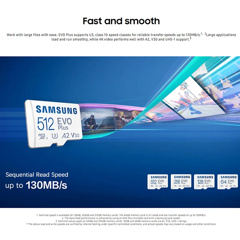 Samsung-cartão de Memória Micro sd 130mb 64gb 128gb 64gb 128gb 4k C10 u1 a1 a2 u3 V30 Micro sd Evo Plus - Imagem 2