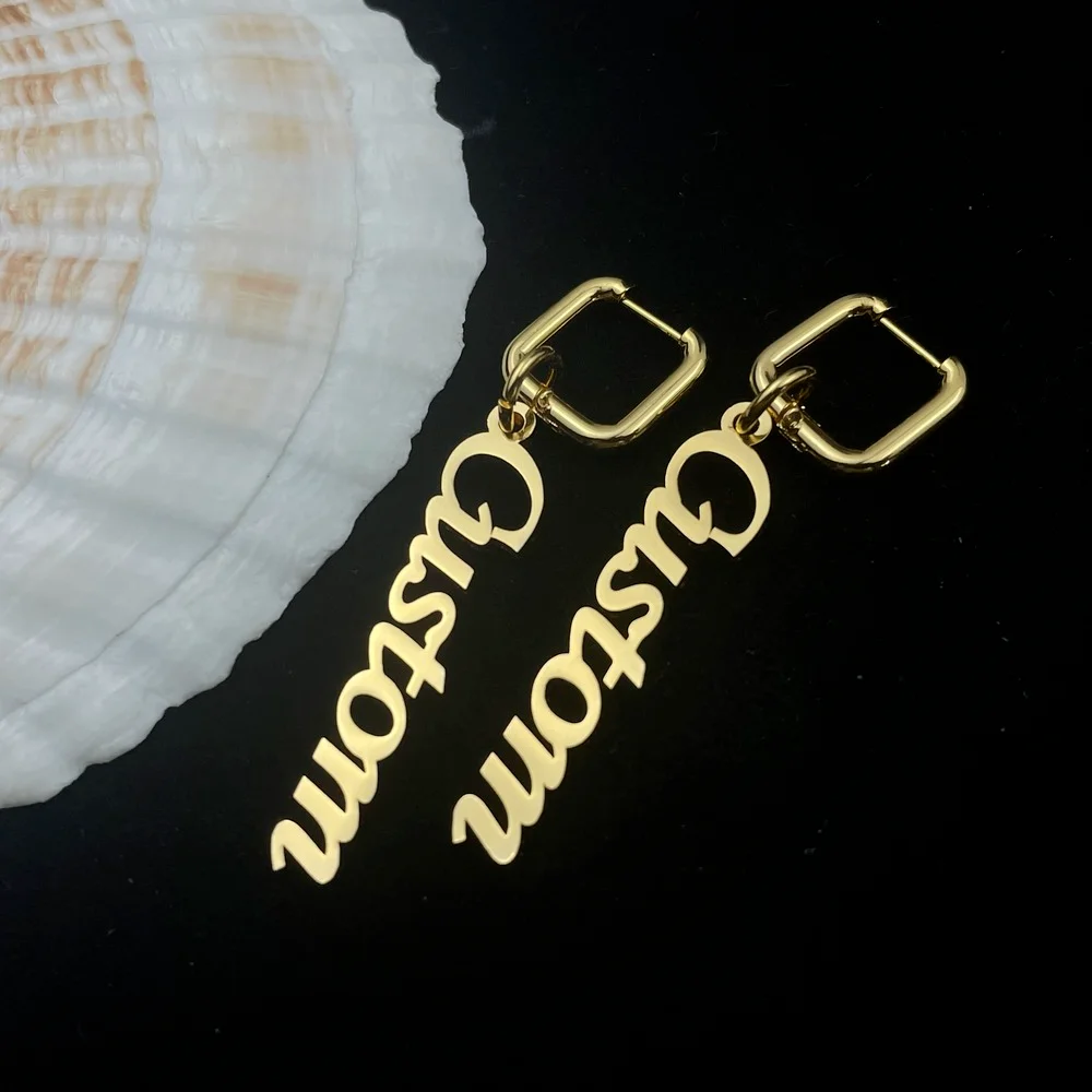 

Personalized Custom Name Women's Earrings Stainless Steel Letter Pendant Square Ear Drops Fashion Jewelry Gifts Brincos Feminino