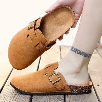 شباشب عصرية للرجال كلاسيكية من جلد الغزال نعال الفلين شباشب شاطئ عصرية مريحة وسهلة الارتداء أحذية رجالية مسطحة