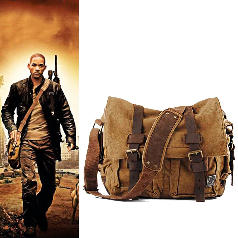 

2021 Fashion Vintage Leather Canvas Women's Men's Messenger Bag Cotton Canvas Crossbody Bag Men Shoulder Bag Sling Casual Bag