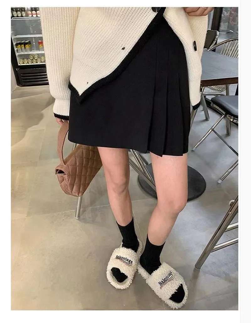 Maternity High Waist A- Line Skirt Pleated Mini Skirt Slimming Suiting Fabric Spring Autumn Season Half Body