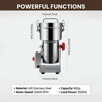 Moulin à grains électrique Podofo 3000W, broyeur commercial à mouvement oscillant pour herbes sèches, céréales, épices, café, maïs 8