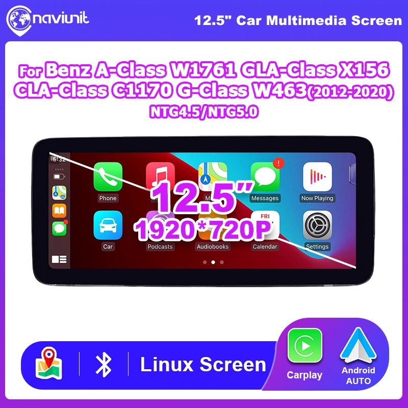Drahtloses Carplay Android Auto Autoradio 12,5 Zoll Linux Touchscreen für Mercedes-Benz A-Klasse CLA GLA W176 W117 X156 2012-2020 GPS