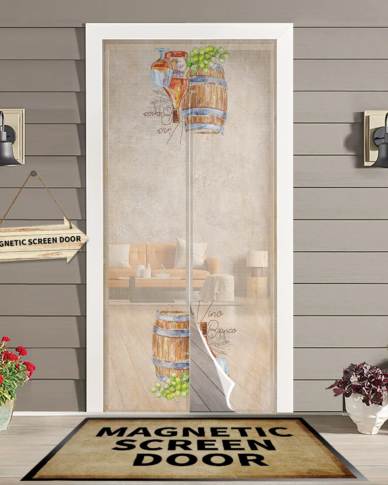 

Fall Wine Barrel Retro Magnetic Door Curtain Living Room Bedroom Home Anti-mosquito Screen Door Curtain