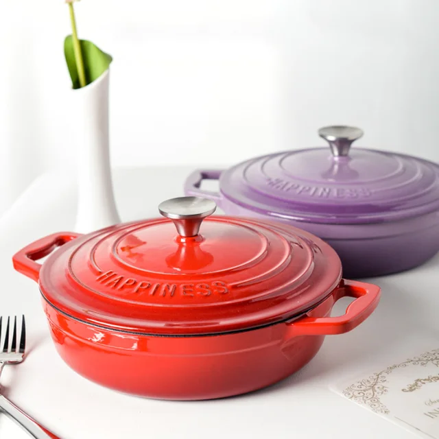 23cm Purple Seafood Dutch Oven Enameled Cast Iron Soup Pot With