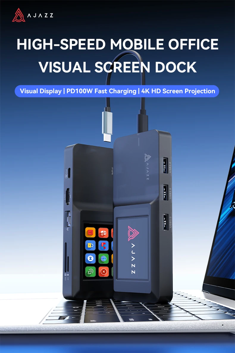 AJAZZ AKP01E Visual Docking Station, USB-Hub, HDMI, DP, LAN-Anschluss, TF/SD-Kartenleser, Type-C – Detail 1