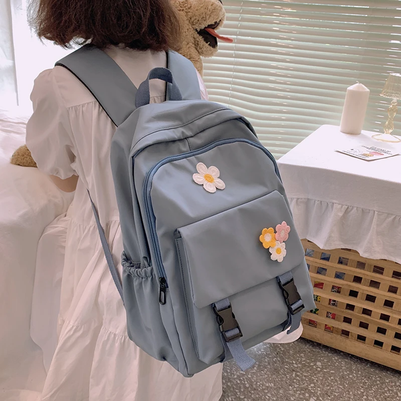 

2022 простая женская школьная сумка с цветами для девочек-подростков, школьный рюкзак, женский модный рюкзак с защитой от кражи, нейлоновый женский рюкзак