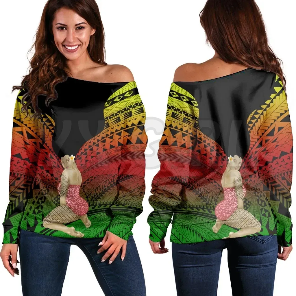 YX GIRL Hawaii Polynesian Hula Girl Wearing Plumeria  3D Printed Novelty Women Casual Long Sleeve Sweater Pullover