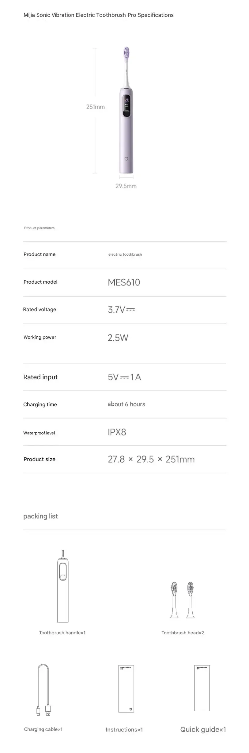 XIAOMI Mijia Sonic Toothbrush Pro MES610, 2 Shock-Absorbing Brush Heads, Sweep Vibration Smart Teeth Cleaning Feedback 4 Modes
