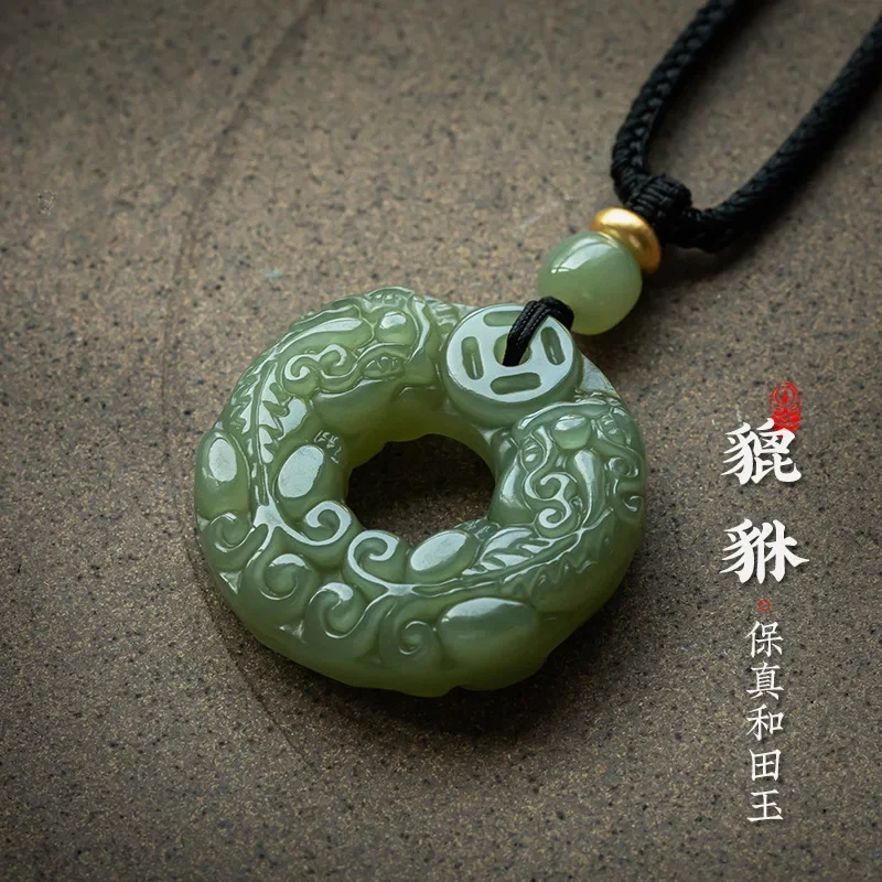 

Natural 100% real hetian jade carve two pixiu Patronus pendant Bless peace necklace jewellery fashion for women men lucky gifts