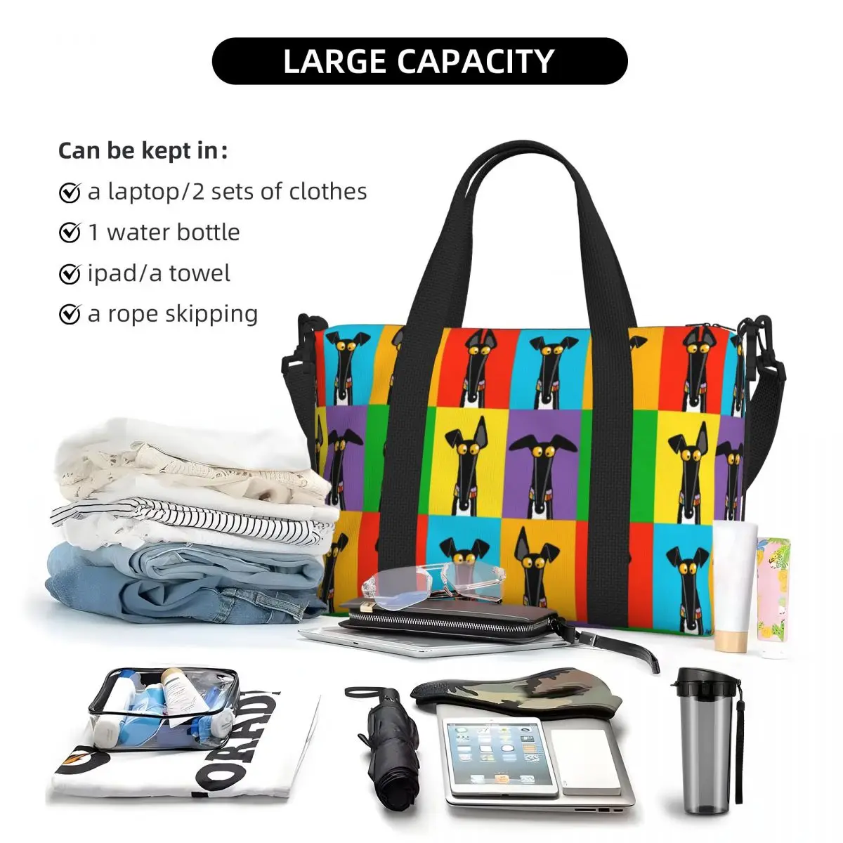 Greyhound Semaphore Tote Bag Women Large Capacity Whippet Sighthound Dog Beach Gym Shoulder Travel Bag