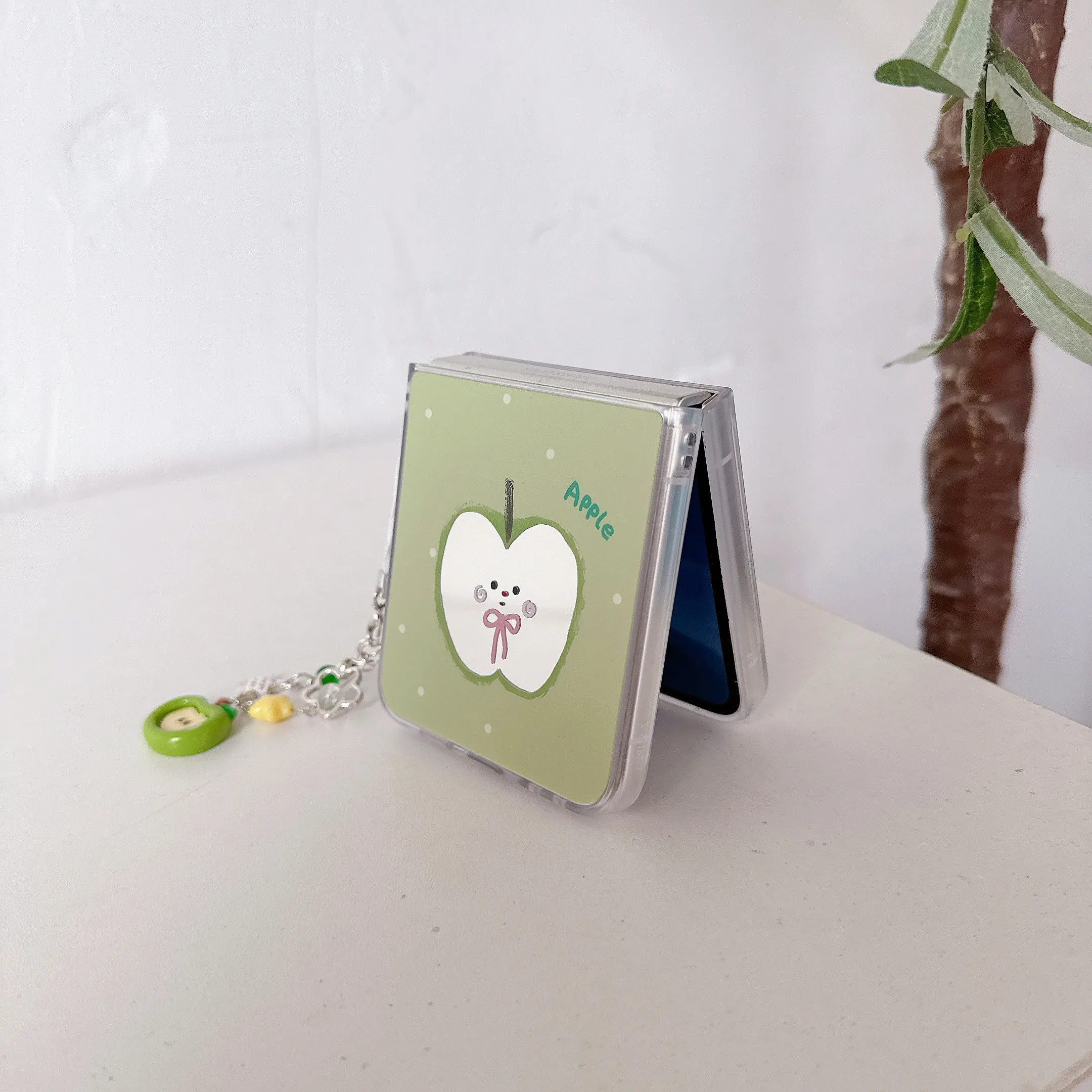 Mirror Face Apple Green Protective Phone Case with Lanyard