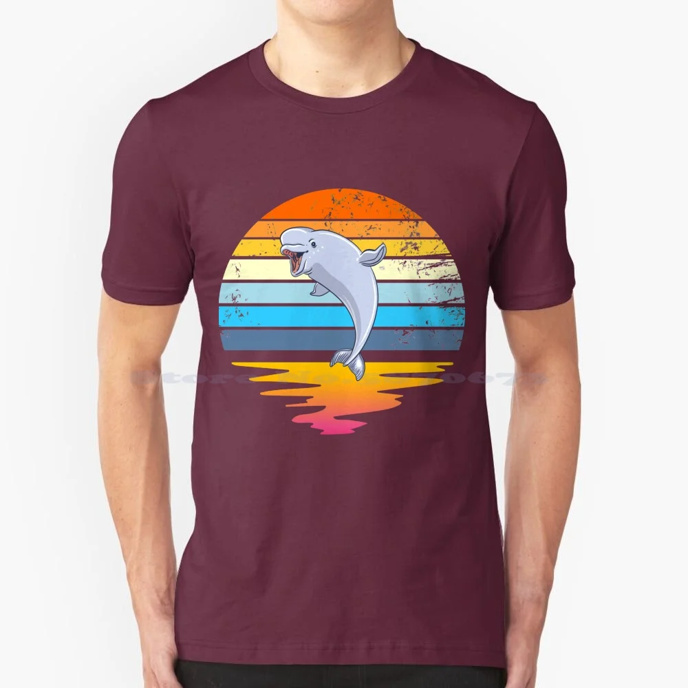 Beluga Whale Retro Sunset Save The Balena Beluga Gear T Shirt 100% Cotton Tee Whale For Women Girls Whale The Beluga Whale