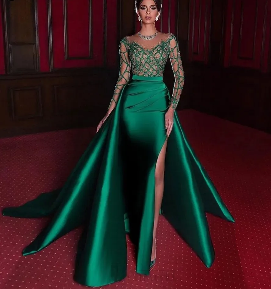 

Роскошные зеленые вечерние платья, модель 2024 года, блестящие атласные платья с бисером для выпускного вечера и дня рождения, одежда с красным ковром, вечернее платье