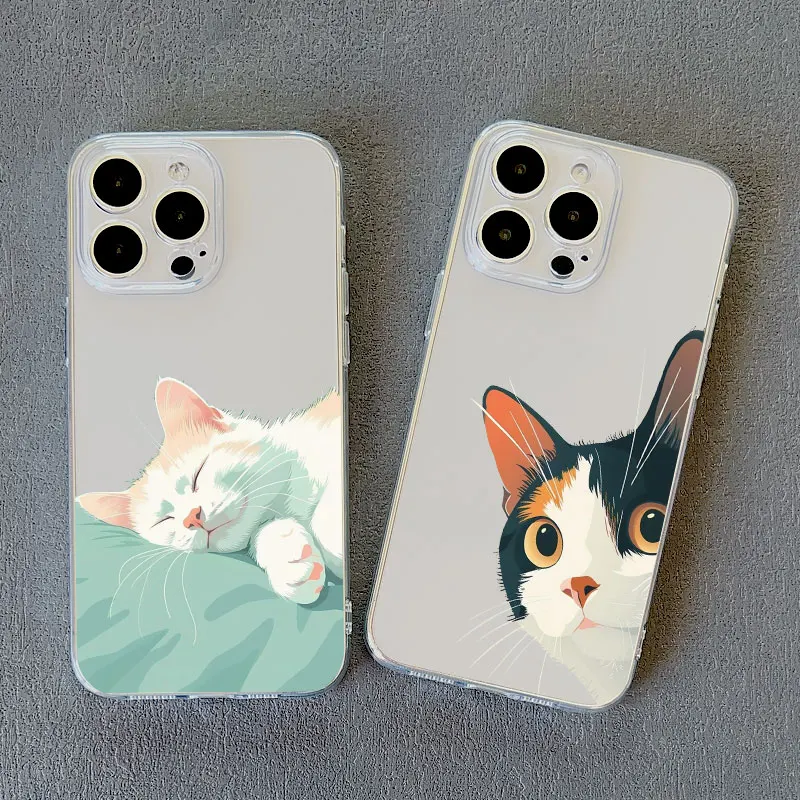 Naughty Kitten Lustige Katze Kunst Handyhülle für iPhone 11 12 13 Mini Pro Max 15 14 Pro Max Plus XR XS X 7 8Plus SE Klare Rückseite – Detail 16