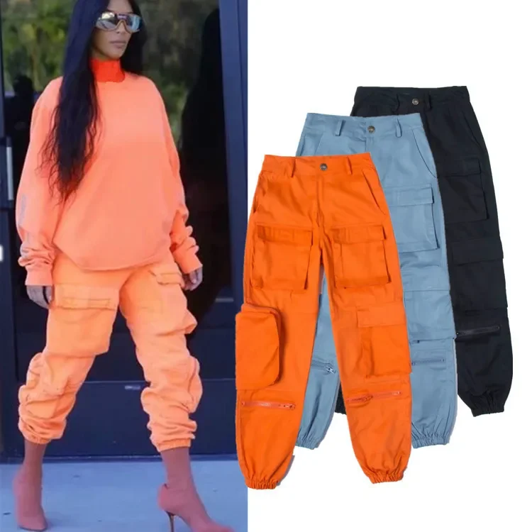

Overalls for Women Spring Fashion Boyfriend Loose Casual Cargo Jogger Pants Hip Hop Streetwear High Waist Orange Trousers Female