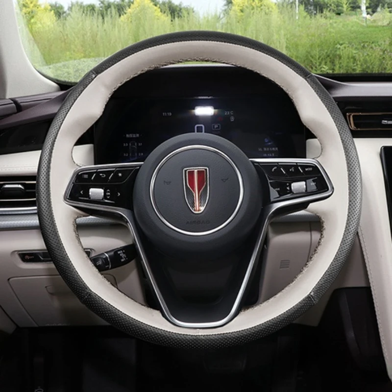 

private custom made For Hongqi HS5 H5 HS7 H9 E-QM5 Leather carbon fiber hand sewn steering wheel cover