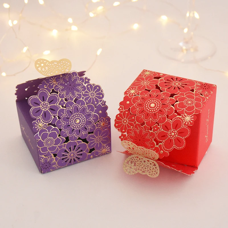 10/20Pcs Pink Butterfly Floral Laser Cut Candy Boxes for Wedding Favors, Birthday Party... - SKU GPB17088 - UGI Packaging