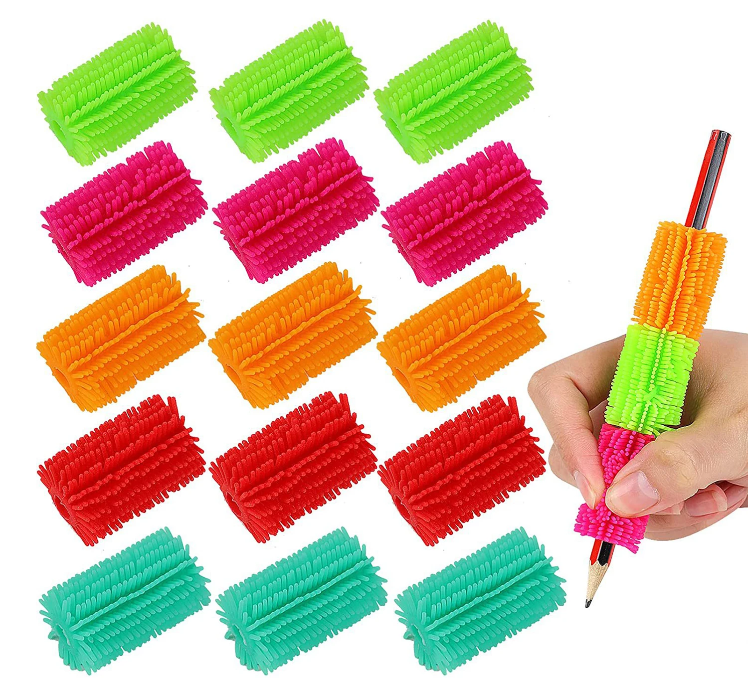 스트레스 해소 펜 커버 피젯 토이 쓰기 연습 털이 있는 필통 핀치 압착 장난감 어린이 선물 교실 상품