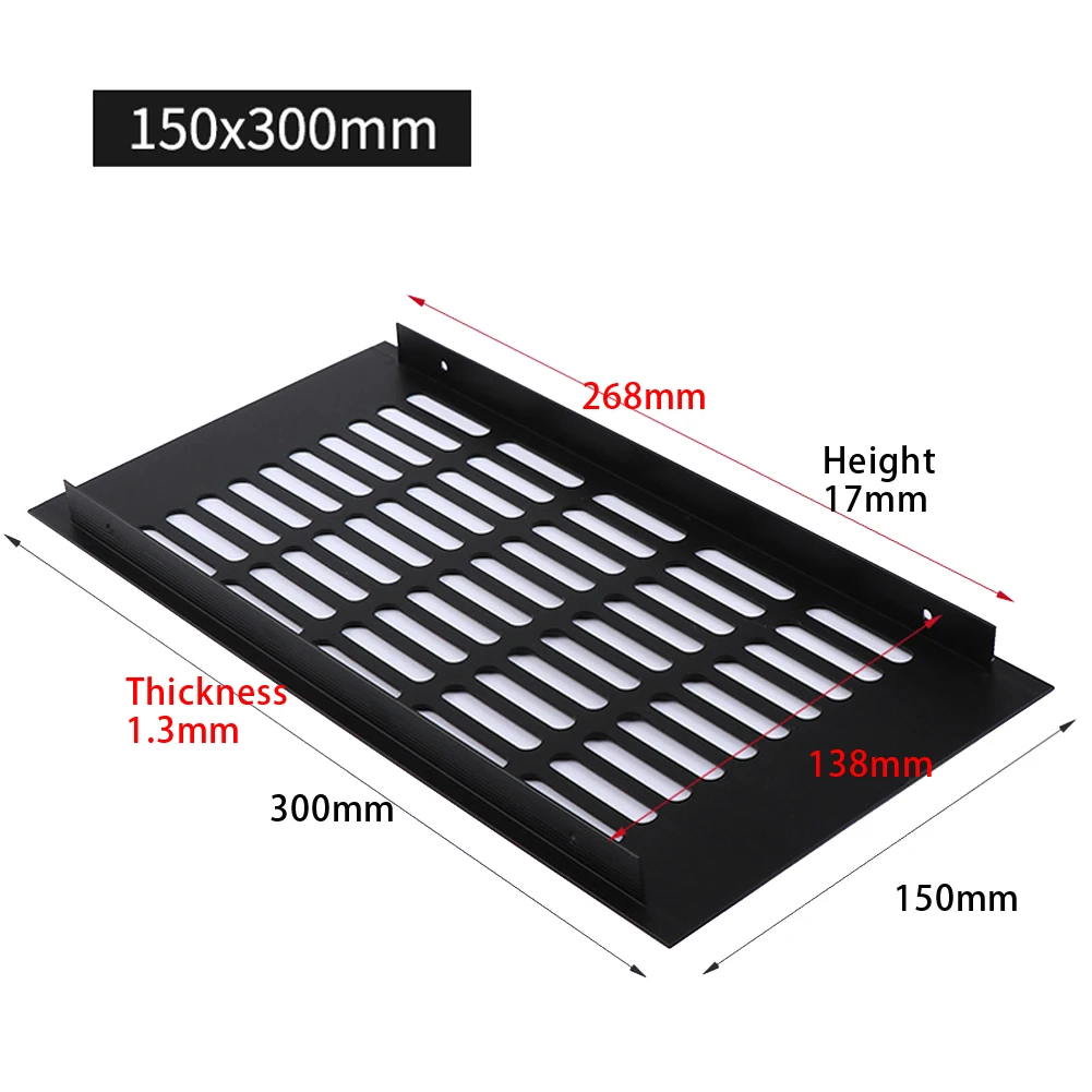 150mm Aluminium Ventilation Grille Cabinet Wardrobe Air Vent Rectangular Ventilation Cover Black for Bathroom Doors