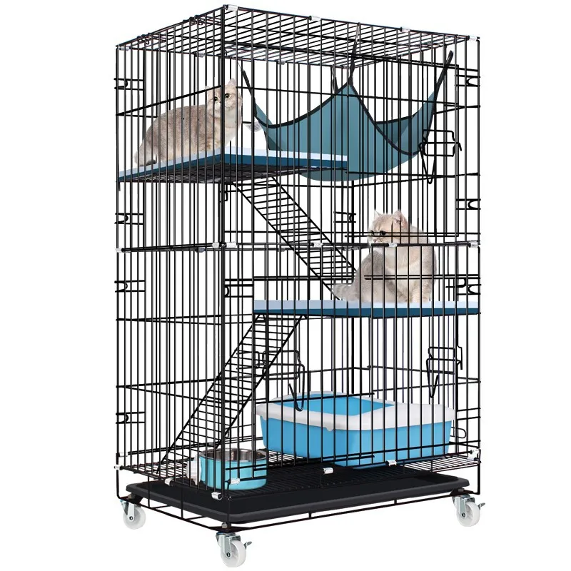 Cat cage folding wire cat cage bold encryption cat villa double-layer three-story cat house cat litter pet cage