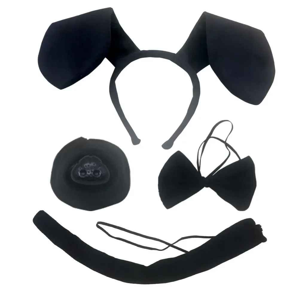 Puppy Dog Ears Headband Tail Bow Nose Kit Animal Cosplay Costume