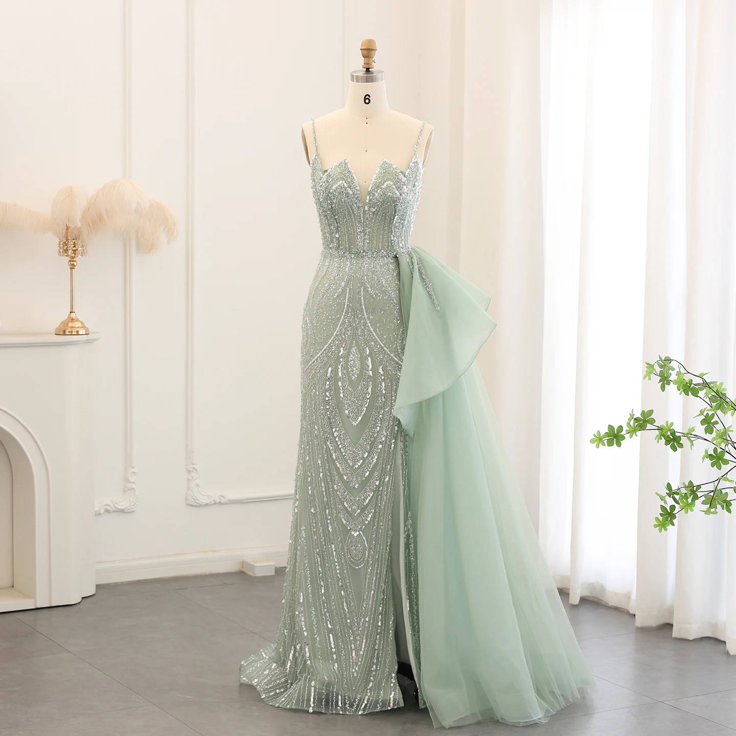 Sharon Said Straps Sage Green Mermaid Evening Dress with Overskirt Side  Slit Dubai Women Wedding Party Gown SS039 Customized - AliExpress 320