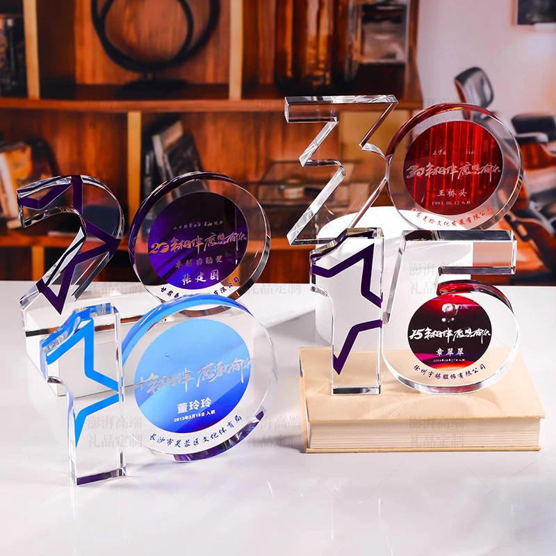 Customized 10/15/20/30 Year Digital Anniversary Crystal Trophy, Company Annual Meeting Award Commemoration, Home Decoration, 1Pc