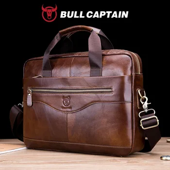 BULLCAPTAIN Valigetta a tracolla Borse a tracolla da uomo in vera pelle Borsa per laptop da 14 pollici Valigetta da uomo Borsa da lavoro per ufficio
