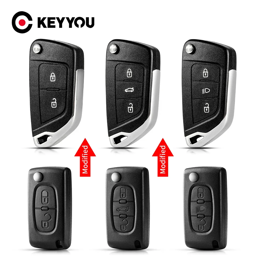 KEYYOU Modified Car Filp Key Shell For Citroen С2 C4 С3 С5 C6 DS4 DS3 DS5 Berlingo Picasso C-Elysee Dispatch HU83/VA2