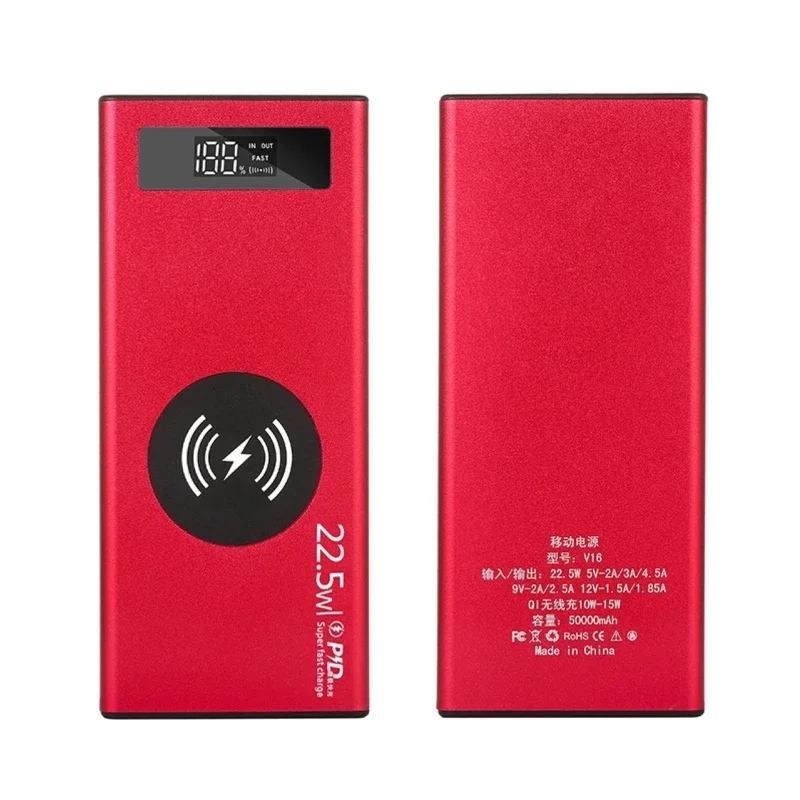 16 Slot 18650 Metal Battery Power Shell Aluminium Alloy DIY Case LCD Display Fast Charging Wireless Charging Case
