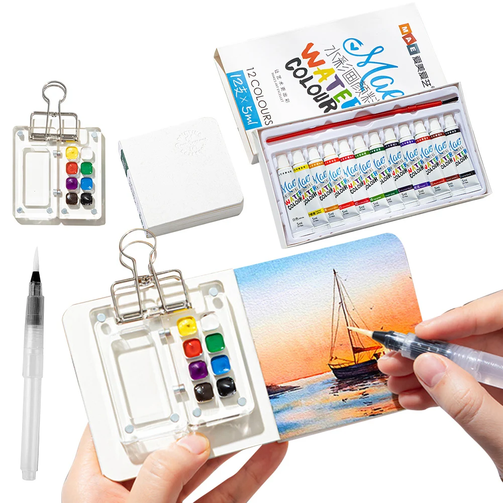 Mini Portable Watercolor Palette Set watercolor palette for Painters Artists Students Watercolor Brush Travel Paint Palette Acrylic Grid Paint Box