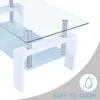 Living Room Rectangle Coffee Tables, Modern Side Coffee Table with Wooden Leg, Glass Tabletop with Lower Shelf 6