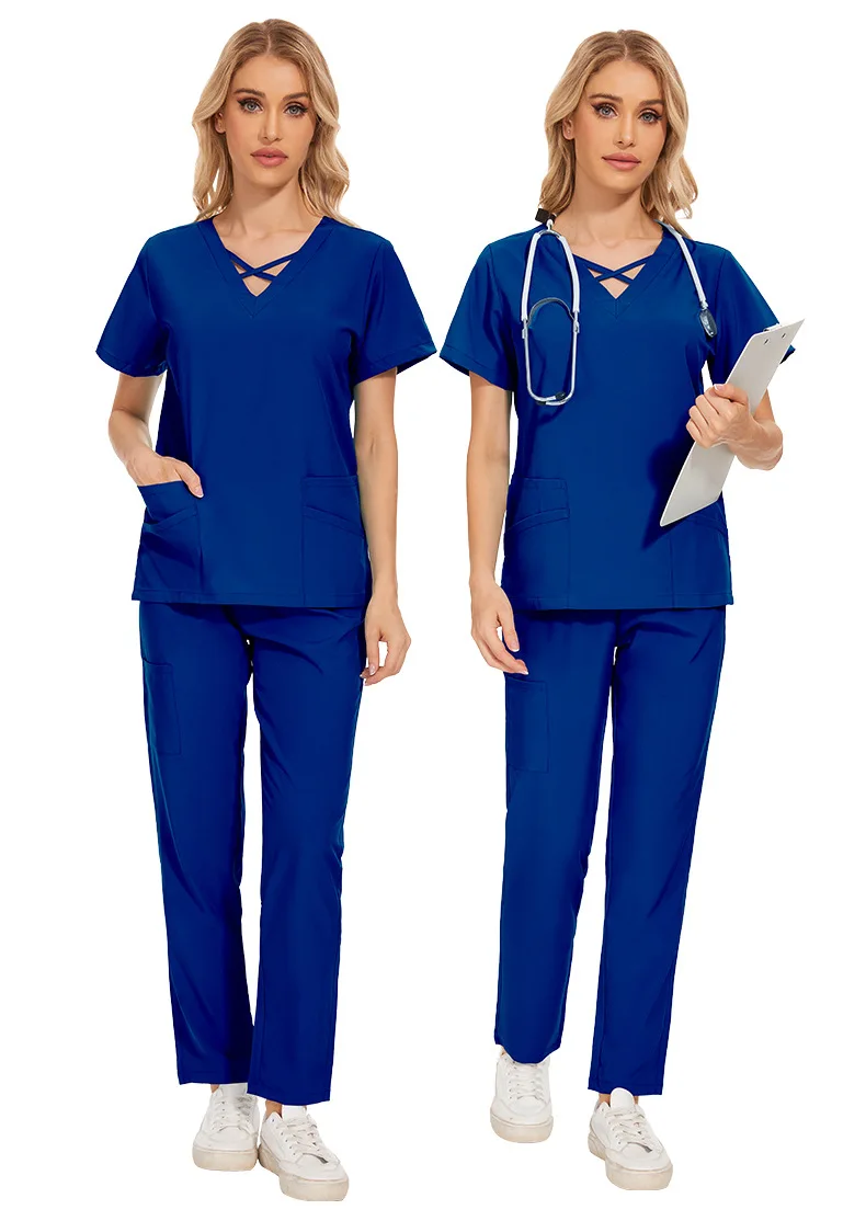 Women Slim Fit Scrubs Sets Medical Uniforms Tops Bottoms Hospital Surgical Suits Dental Clinic Beauty Salon Spa Workwear Clothes