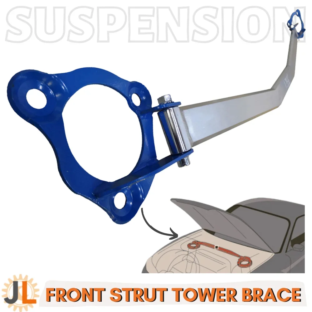 Polished Front Strut Tower Brace For 2002-2006 BMW E46 (Flat Top Strut Towers) - Improves Handling & Stability