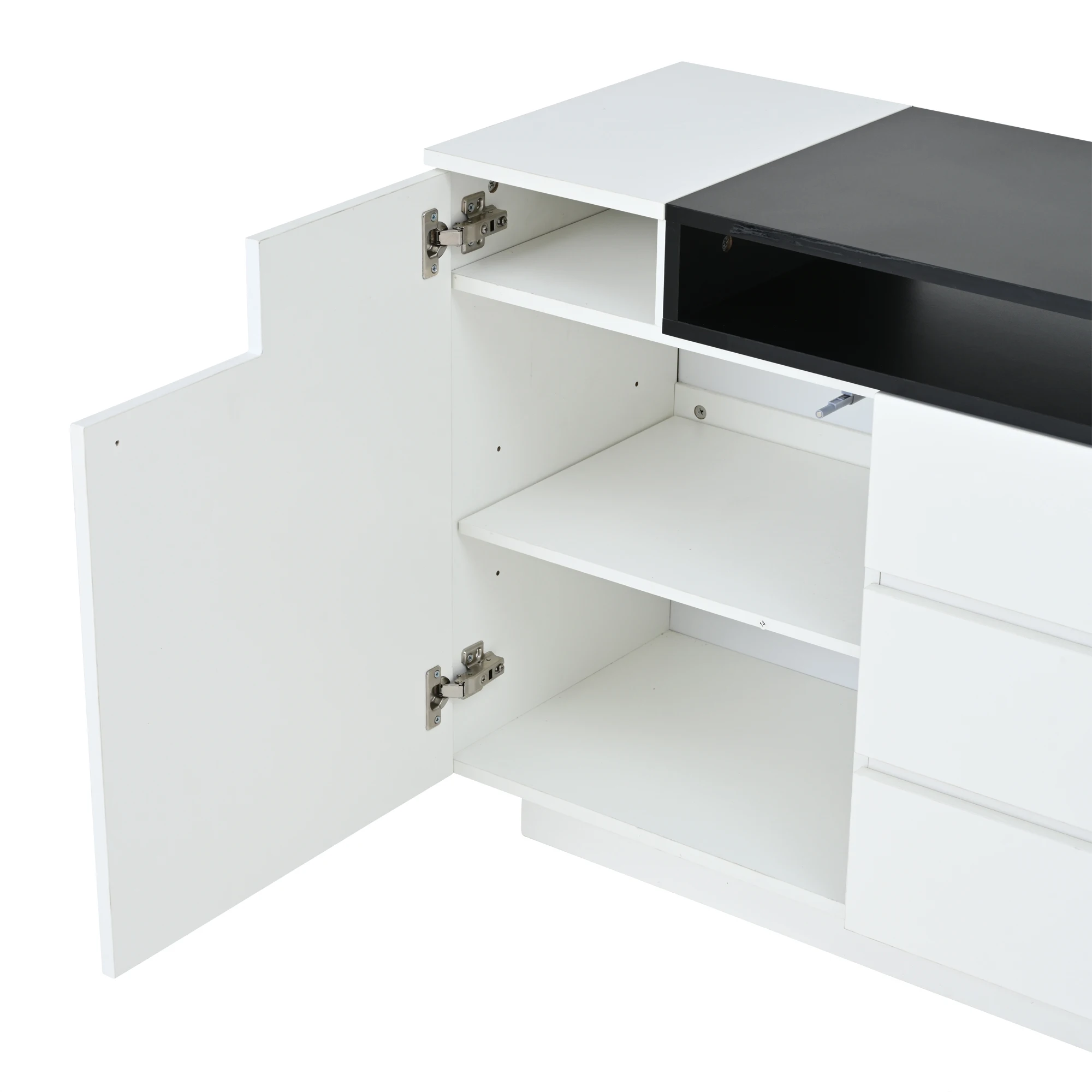 140 x 40 x 68 cm großes Wohnzimmer-Sideboard mit 2 L-förmigen Türen, Wohnzimmer-Kleiderschrank mit verstellbaren Trennwänden und LED-Leuchten – Detail 24