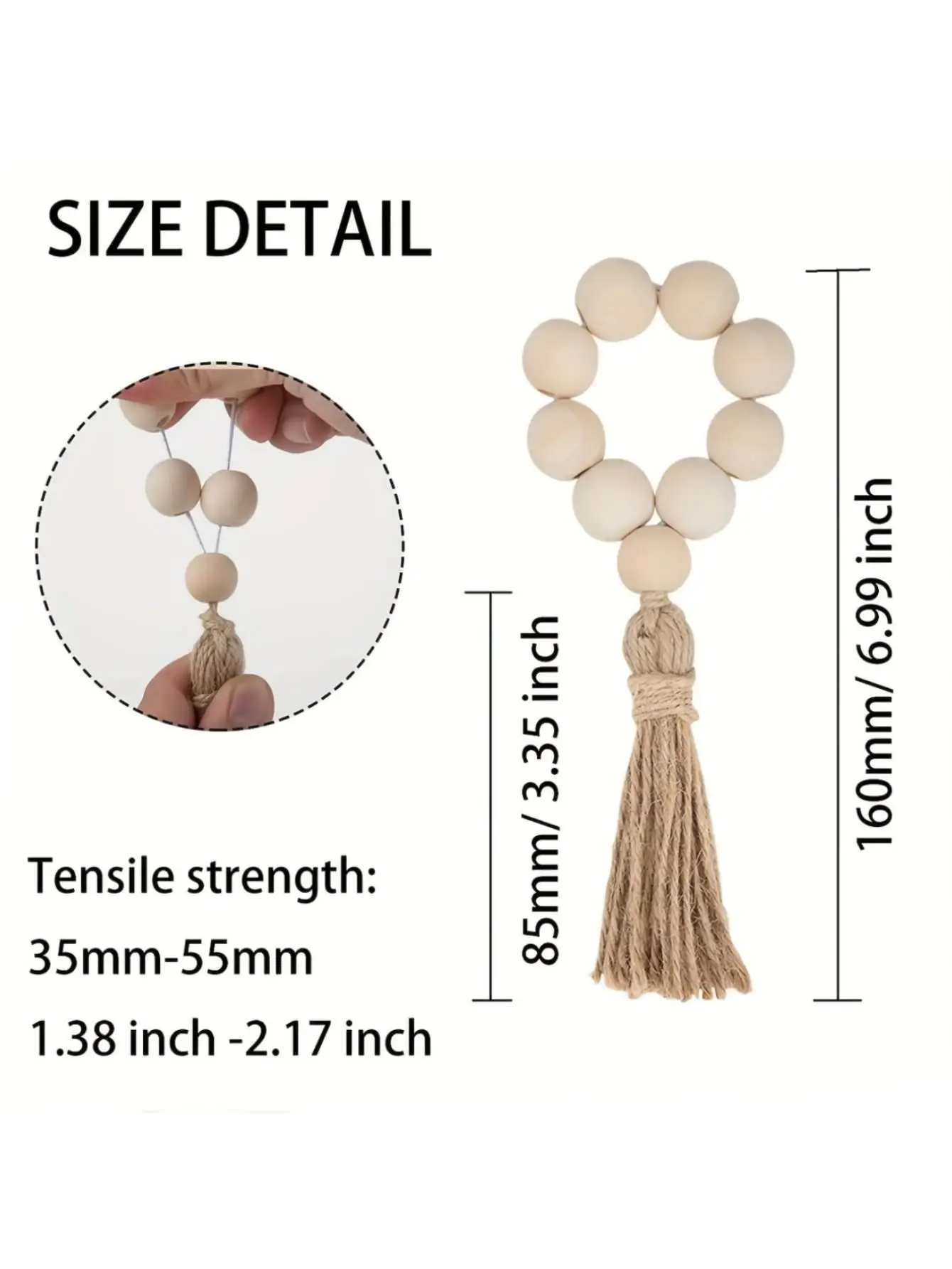 1 set of 6 wooden beads, hemp rope tassels, napkin ring buckles